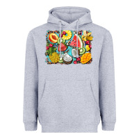Heather Grey summer fruits background Heavyweight Hoodie - BarkalooDesign