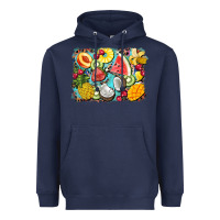 Navy summer fruits background Heavyweight Hoodie - BarkalooDesign