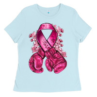 Baby Blue breast cancer with boxing gloves Ladies Tee - NancyCooperArtShop