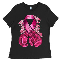 Black breast cancer with boxing gloves Ladies Tee - NancyCooperArtShop