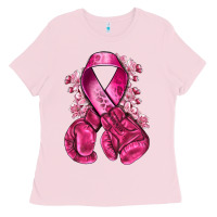 Bubblegum Pink breast cancer with boxing gloves Ladies Tee - NancyCooperArtShop