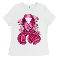 White breast cancer with boxing gloves Ladies Tee - NancyCooperArtShop