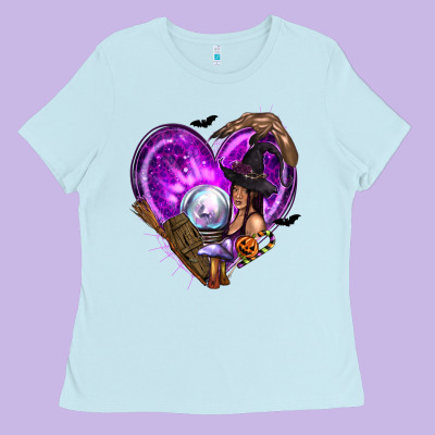 Halloween Heart With Witch Ladies Tee Designed By Texasbilliewilder