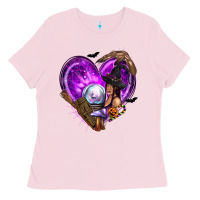 Bubblegum Pink Halloween Heart with Witch Ladies Tee - texasbilliewilder