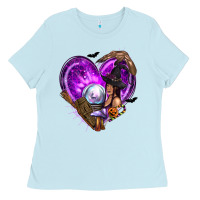 Baby Blue Halloween Heart with Witch Ladies Tee - texasbilliewilder