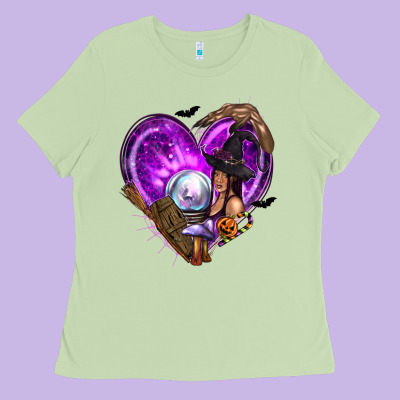 Halloween Heart With Witch Ladies Tee Designed By Texasbilliewilder