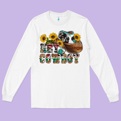 Hey Cowbow Long Sleeve Tee Designed By Oliviacreatesart