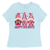 Baby Blue Happy holidays with gnomes Ladies Tee - NancyCooperArtShop