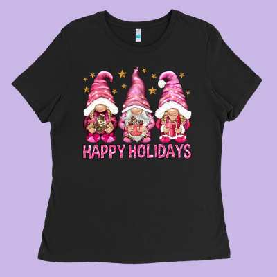 Happy Holidays With Gnomes Ladies Tee Designed By Nancycooperartshop