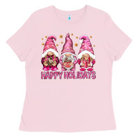 Bubblegum Pink Happy holidays with gnomes Ladies Tee - NancyCooperArtShop