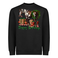 Black happy holidays mustang horse Heavyweight Sweatshirt - LillyAllenDesigns