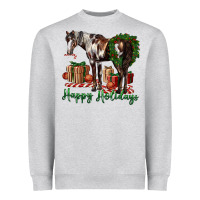 Heather Grey happy holidays mustang horse Heavyweight Sweatshirt - LillyAllenDesigns