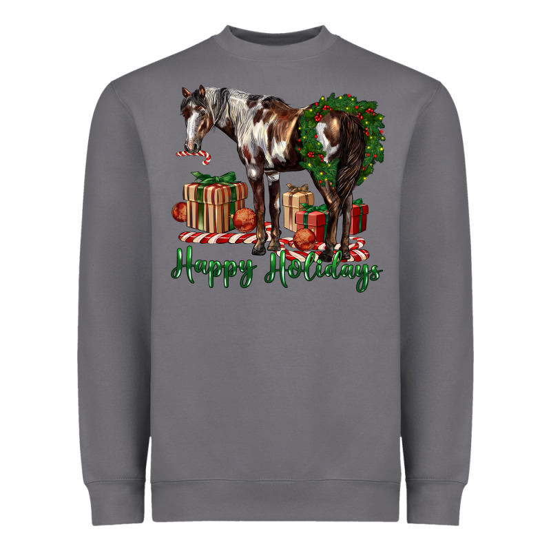 Happy Holidays Mustang Horse Heavyweight Sweatshirt by LillyAllenDesigns | Teevron
