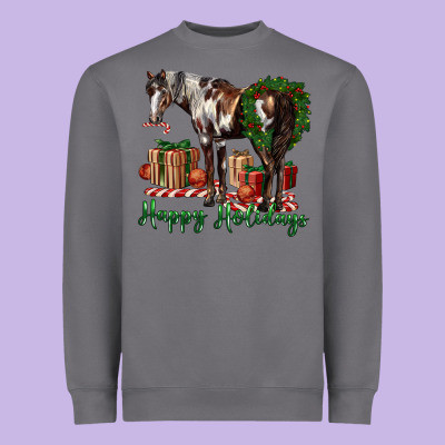 Happy Holidays Mustang Horse Heavyweight Sweatshirt Designed By Lillyallendesigns