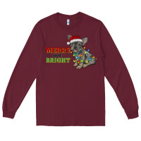 Burgundy merry and bright french bulldog Long Sleeve Tee - RanaPortraitStore