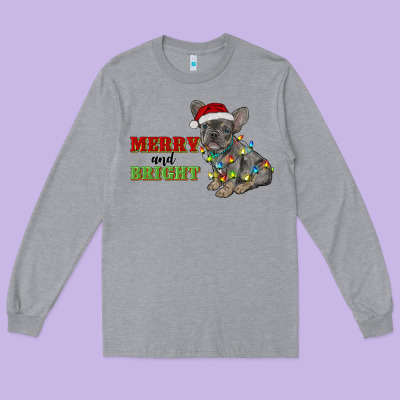 Merry And Bright French Bulldog Long Sleeve Tee Designed By Ranaportraitstore