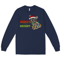 Navy merry and bright french bulldog Long Sleeve Tee - RanaPortraitStore