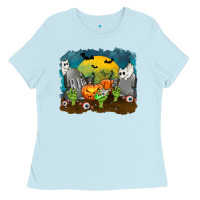 Baby Blue Cemetery with Ghost Cats Ladies Tee - texasbilliewilder