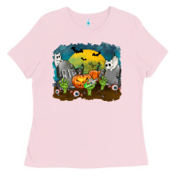 Bubblegum Pink Cemetery with Ghost Cats Ladies Tee - texasbilliewilder