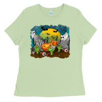 Matcha Cemetery with Ghost Cats Ladies Tee - texasbilliewilder