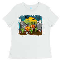 White Cemetery with Ghost Cats Ladies Tee - texasbilliewilder