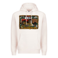 Pale Pink Merry Christmas Farm Tractor Premium Hoodie - RanaPortraitStore