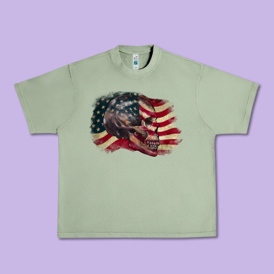 Skull With American Flag 4th Of July Urban Heavy Tee Designed By Cowgirlartshop