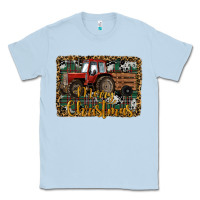 Dusty Blue Merry Christmas Farm Tractor Classic Tee - RanaPortraitStore