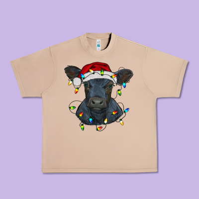 Christmas Baby Black Angus Calf With Lights Urban Heavy Tee Designed By Ranaportraitstore