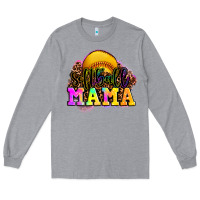 Heather Grey softball mama Long Sleeve Tee - OliviaCreatesArt