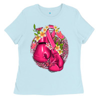 Baby Blue cancer boxing gloves with ribbon Ladies Tee - NancyCooperArtShop