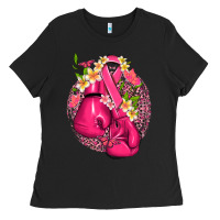 Black cancer boxing gloves with ribbon Ladies Tee - NancyCooperArtShop