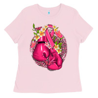 Bubblegum Pink cancer boxing gloves with ribbon Ladies Tee - NancyCooperArtShop