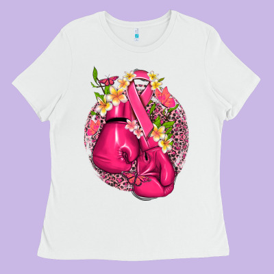 Cancer Boxing Gloves With Ribbon Ladies Tee Designed By Nancycooperartshop