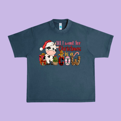 All Want For Christmas Is A Cow Urban Heavy Tee Designed By Cowgirlartshop