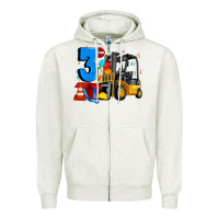Oatmeal Heather forklift birthday three Zipper Hoodie - Artiststas