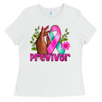 White Previvor Breast Cancer Ladies Tee - NancyCooperArtShop