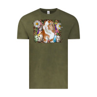 Vintage Olive Easter Bunny With Quail Eggs And Daisy Vintage Tee - RanaPortraitStore