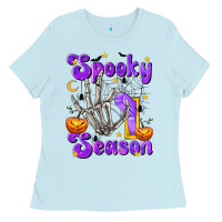 Baby Blue Spooky Season On Ladies Tee - texasbilliewilder