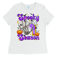 White Spooky Season On Ladies Tee - texasbilliewilder