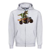 Heather Grey monster truck and t rex dinosaur Zipper Hoodie - Artiststas