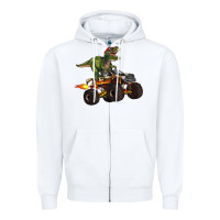 White monster truck and t rex dinosaur Zipper Hoodie - Artiststas
