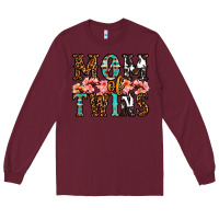 Burgundy mom of twins Long Sleeve Tee - OliviaCreatesArt