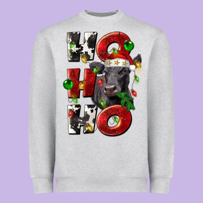 Christmas Ho Ho Ho Black Angus Heavyweight Sweatshirt Designed By Lillyallendesigns