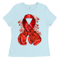 Baby Blue Red ribbon with boxing gloves Ladies Tee - NancyCooperArtShop