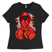 Black Red ribbon with boxing gloves Ladies Tee - NancyCooperArtShop