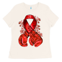 Bone Red ribbon with boxing gloves Ladies Tee - NancyCooperArtShop