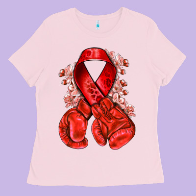 Red Ribbon With Boxing Gloves Ladies Tee Designed By Nancycooperartshop