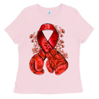 Bubblegum Pink Red ribbon with boxing gloves Ladies Tee - NancyCooperArtShop