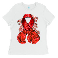 White Red ribbon with boxing gloves Ladies Tee - NancyCooperArtShop